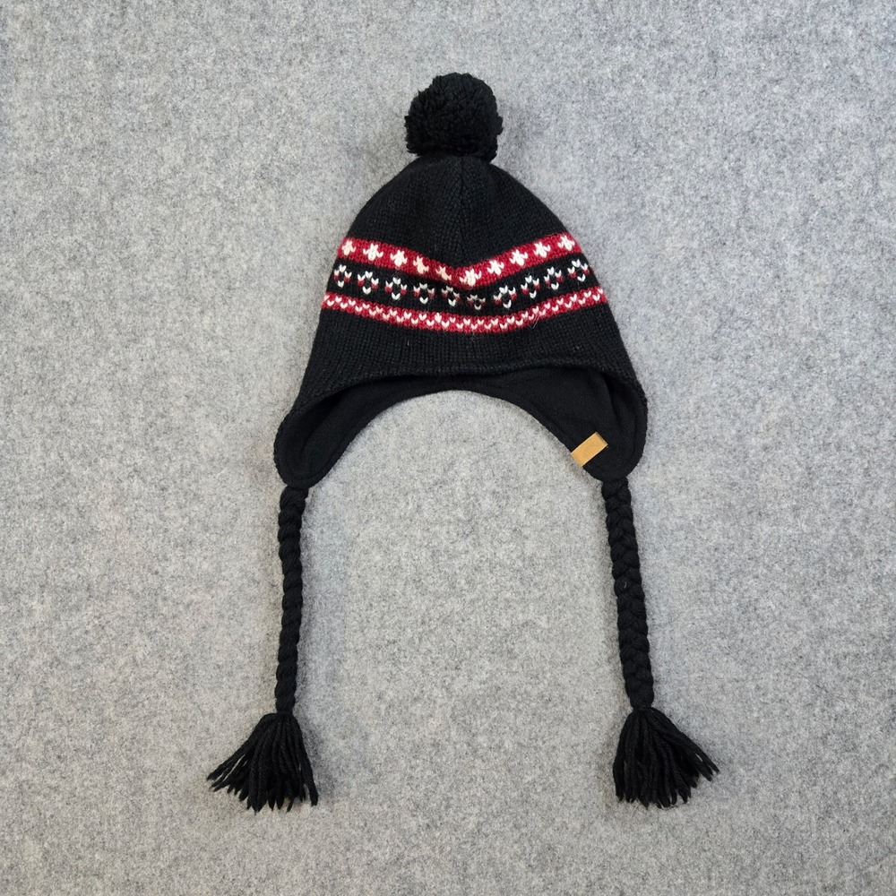 Woolrich Earflap Beanie‎ Hat Unisex One Size Black Fair Isle Wool Blend Trapper